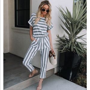 West End Cotton Striped Pocketed Jumpsuit